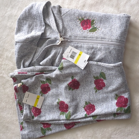 Self Esteem Girls Matching Set Size Medium Rose Zip Up Sweatshirt & Flare Pants - Picture 14 of 16